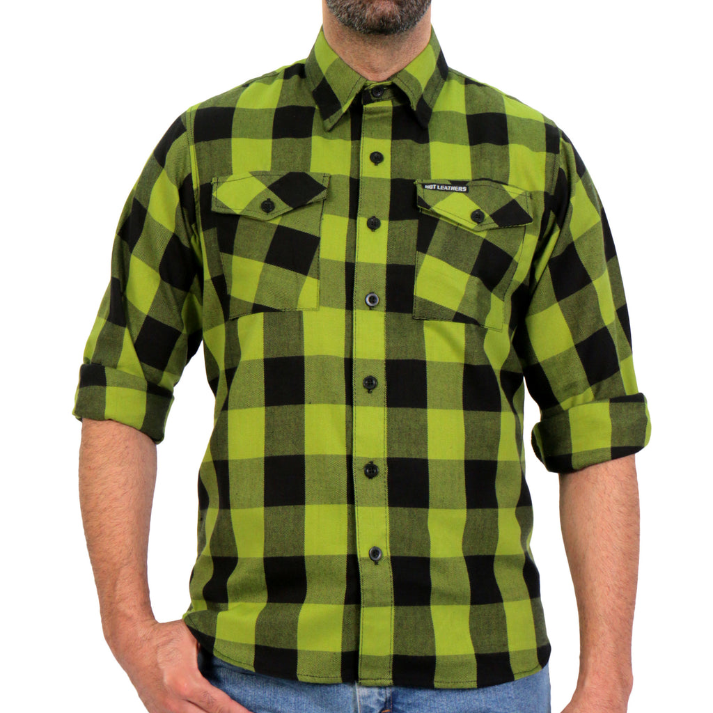 Hot Leathers Men's 'Broken Spoke' Light Gray/Black Cotton Flannel Shirt - Button Front - Riding/Casual/ Work Wear - FLM2015