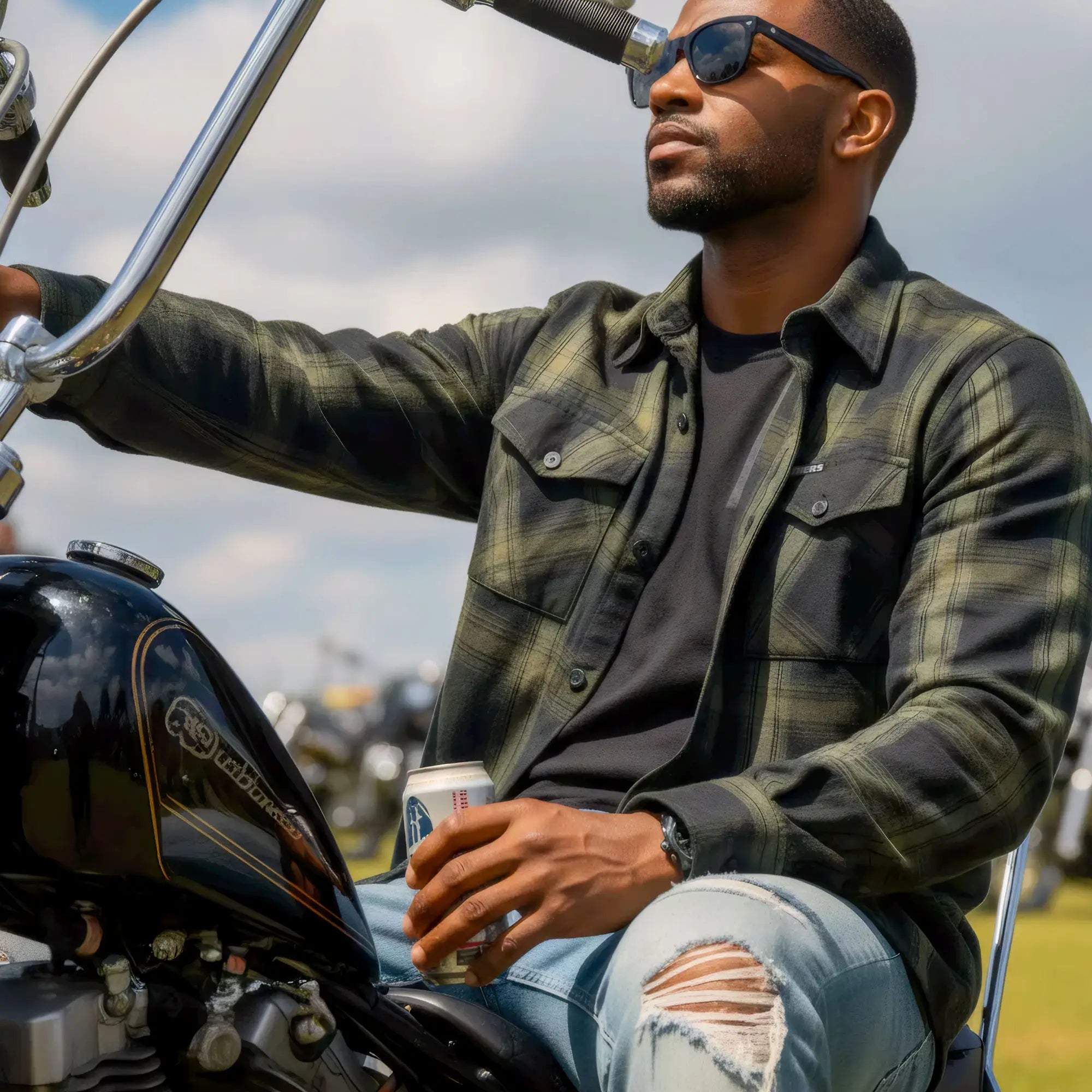 Hot Leathers FLM2018 Men's Black and Green Long Sleeve Flannel