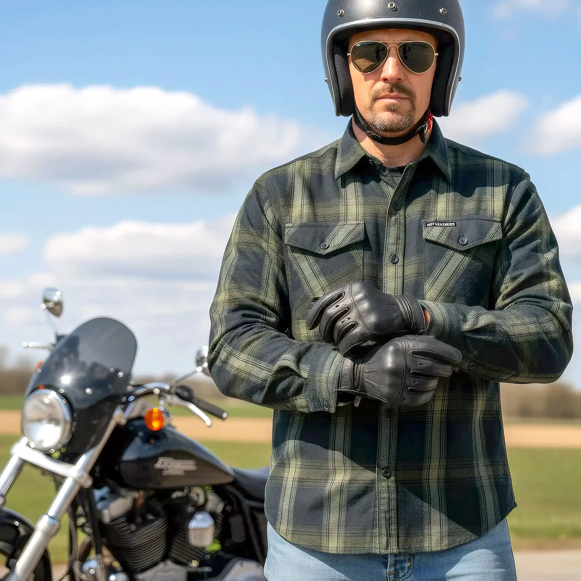 Hot Leathers FLM2018 Men's Black and Green Long Sleeve Flannel