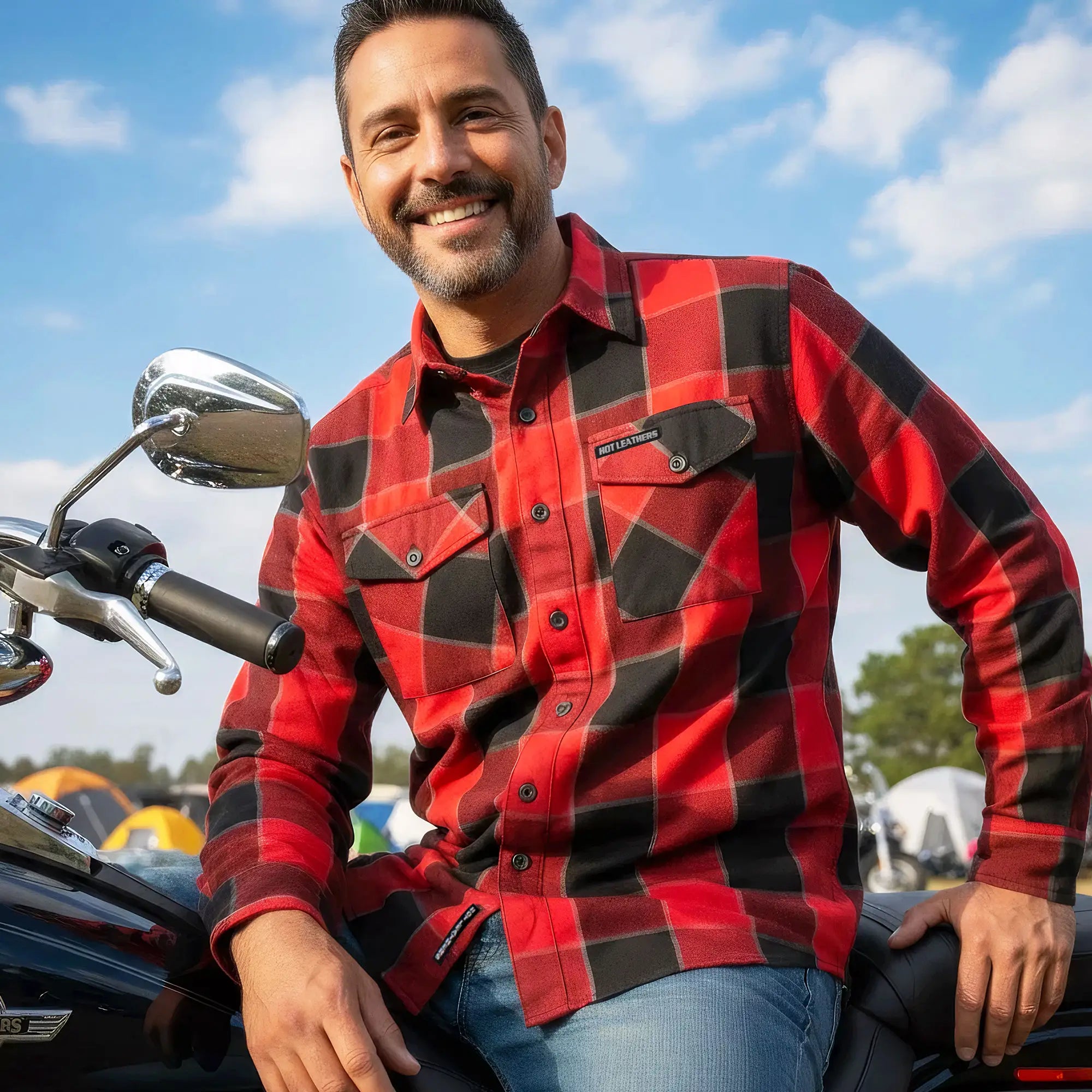 Hot Leathers FLM2019 Men's Red Black and Gray Long Sleeve Flannel