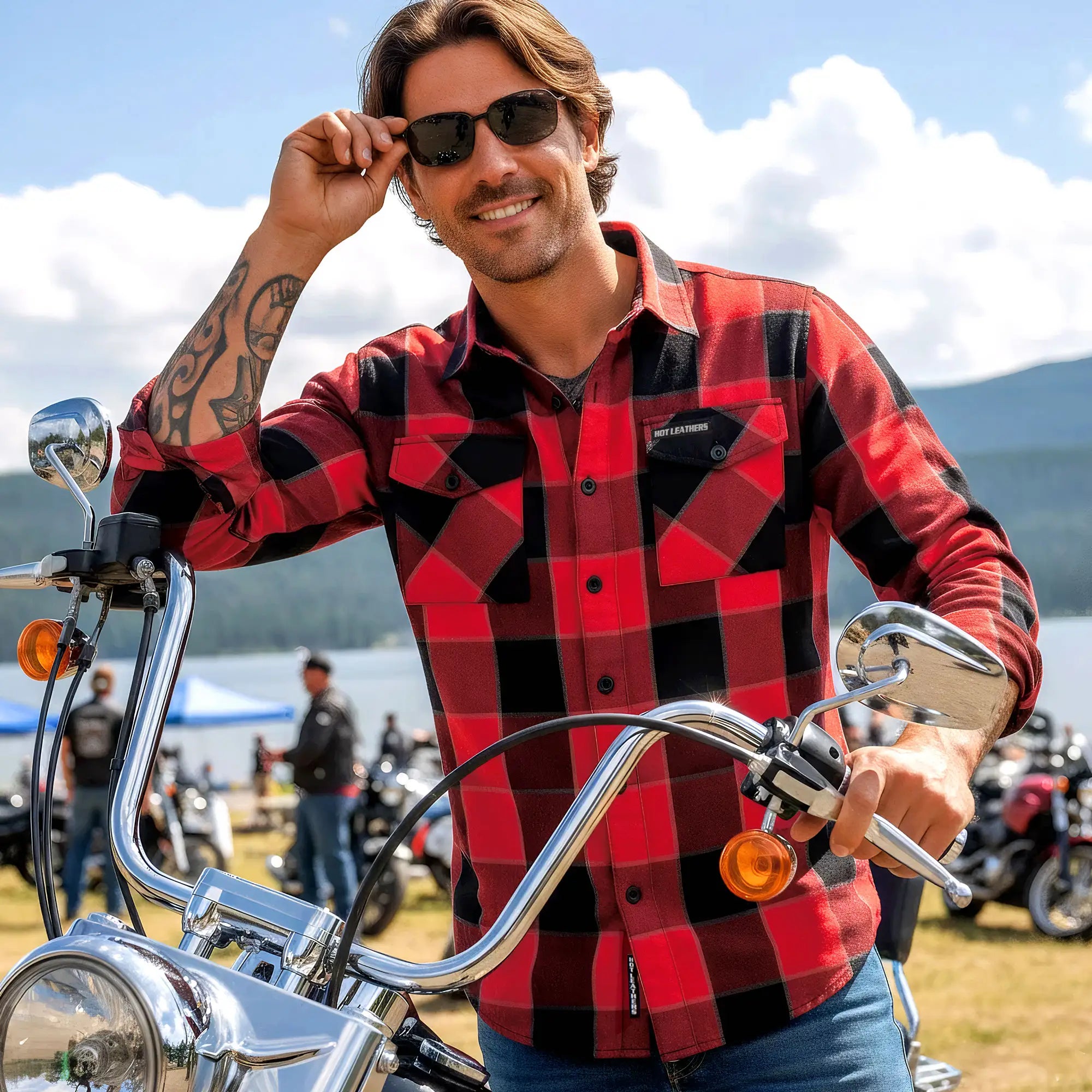 Hot Leathers FLM2019 Men's Red Black and Gray Long Sleeve Flannel
