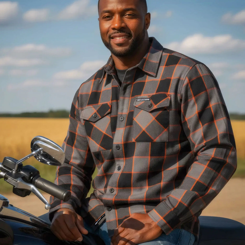 Hot Leathers FLM2020 Men's 'Black, Gray and Orange' Flannel Long Sleeve Shirt