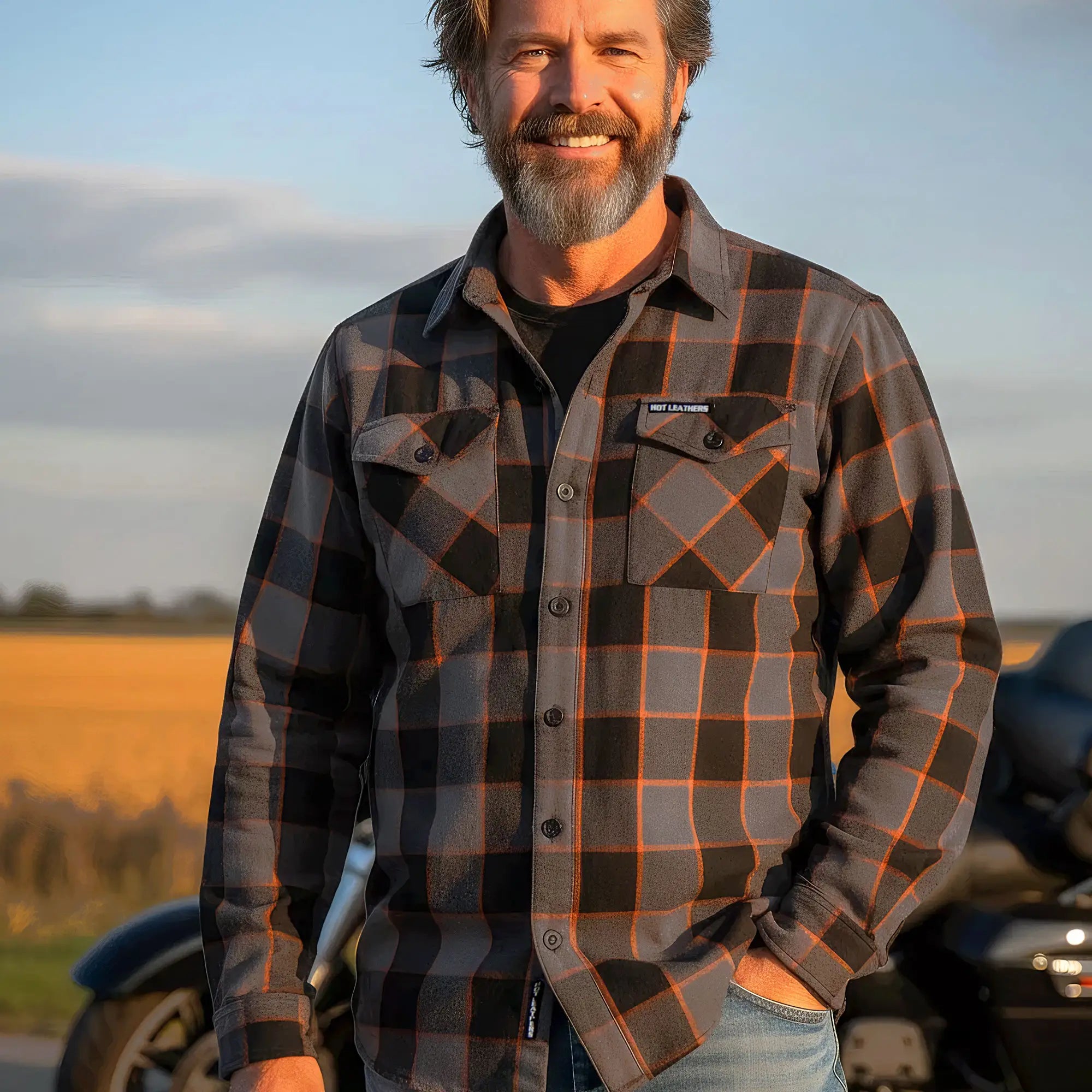 Hot Leathers FLM2020 Men's 'Black, Gray and Orange' Flannel Long Sleeve Shirt