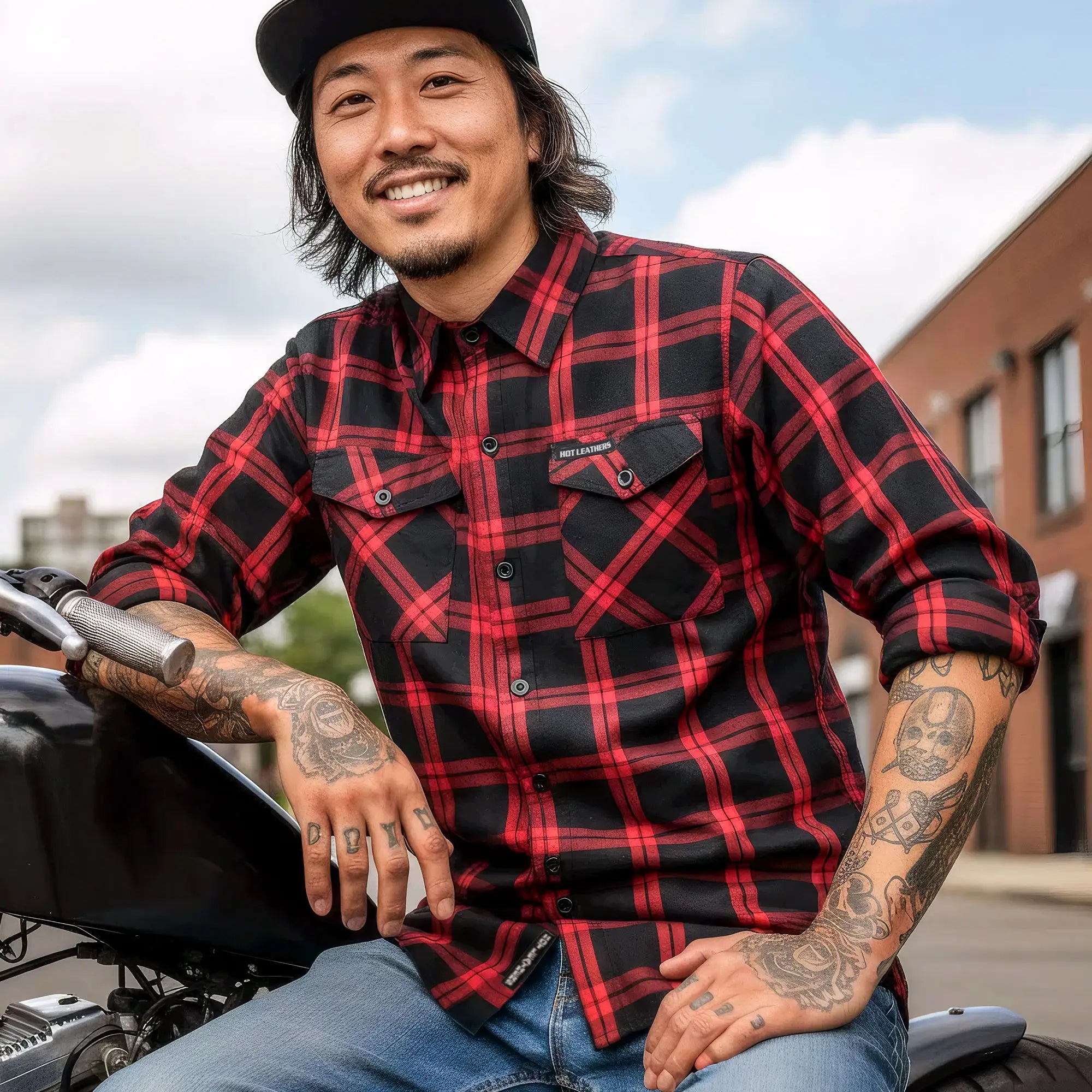 Hot Leathers FLM2021 Men's 'Red and Black' Flannel Long Sleeve Shirt