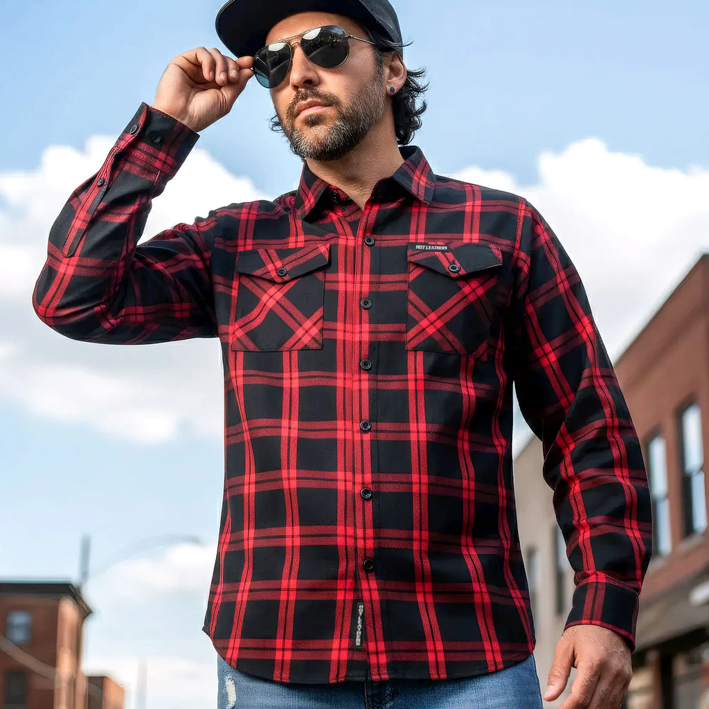 Hot Leathers FLM2021 Men's 'Red and Black' Flannel Long Sleeve Shirt