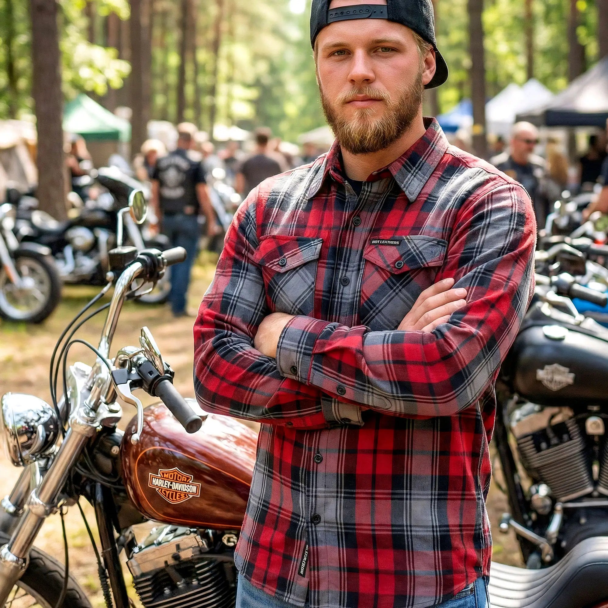 Hot Leathers FLM2022 Men's 'Black, Gray and Red' Flannel Long Sleeve Shirt