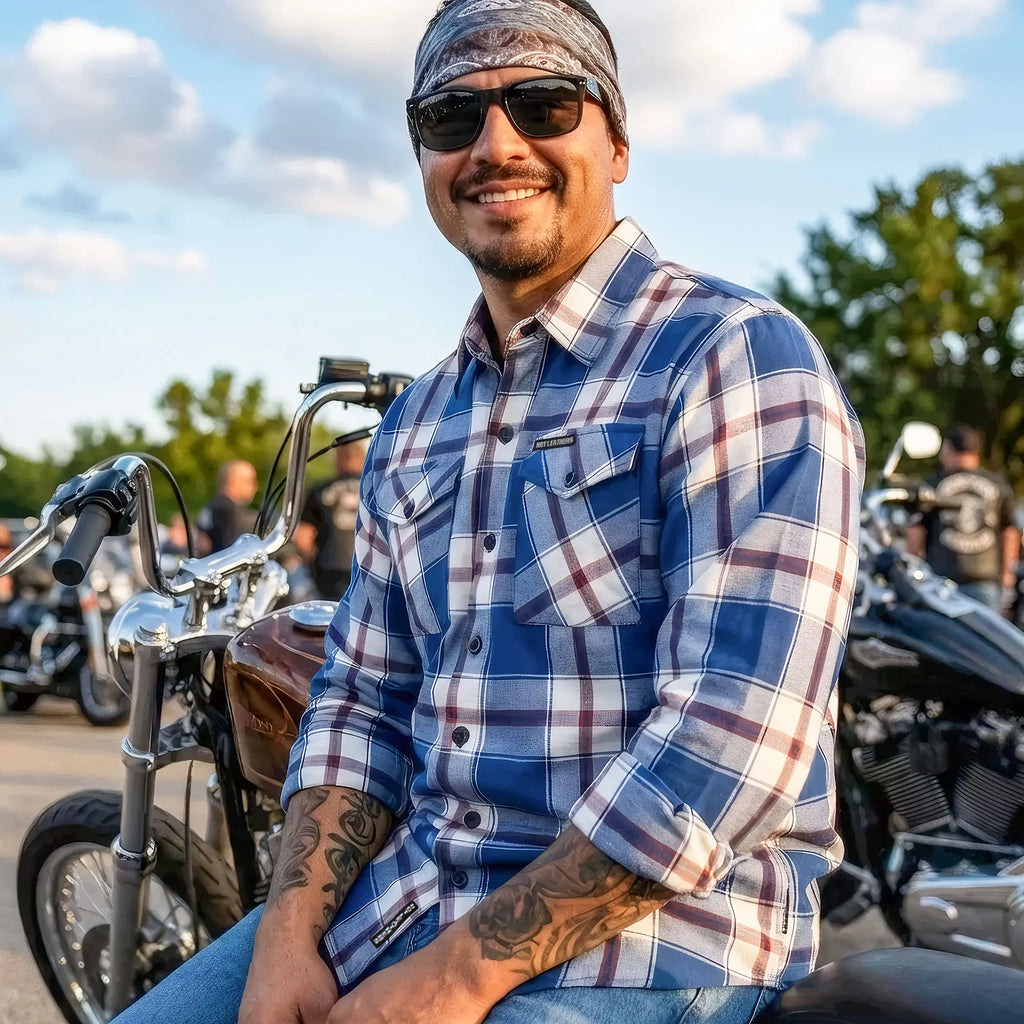 Hot Leathers FLM2025 Men's 'Blue, White and Red' Flannel Long Sleeve Shirt