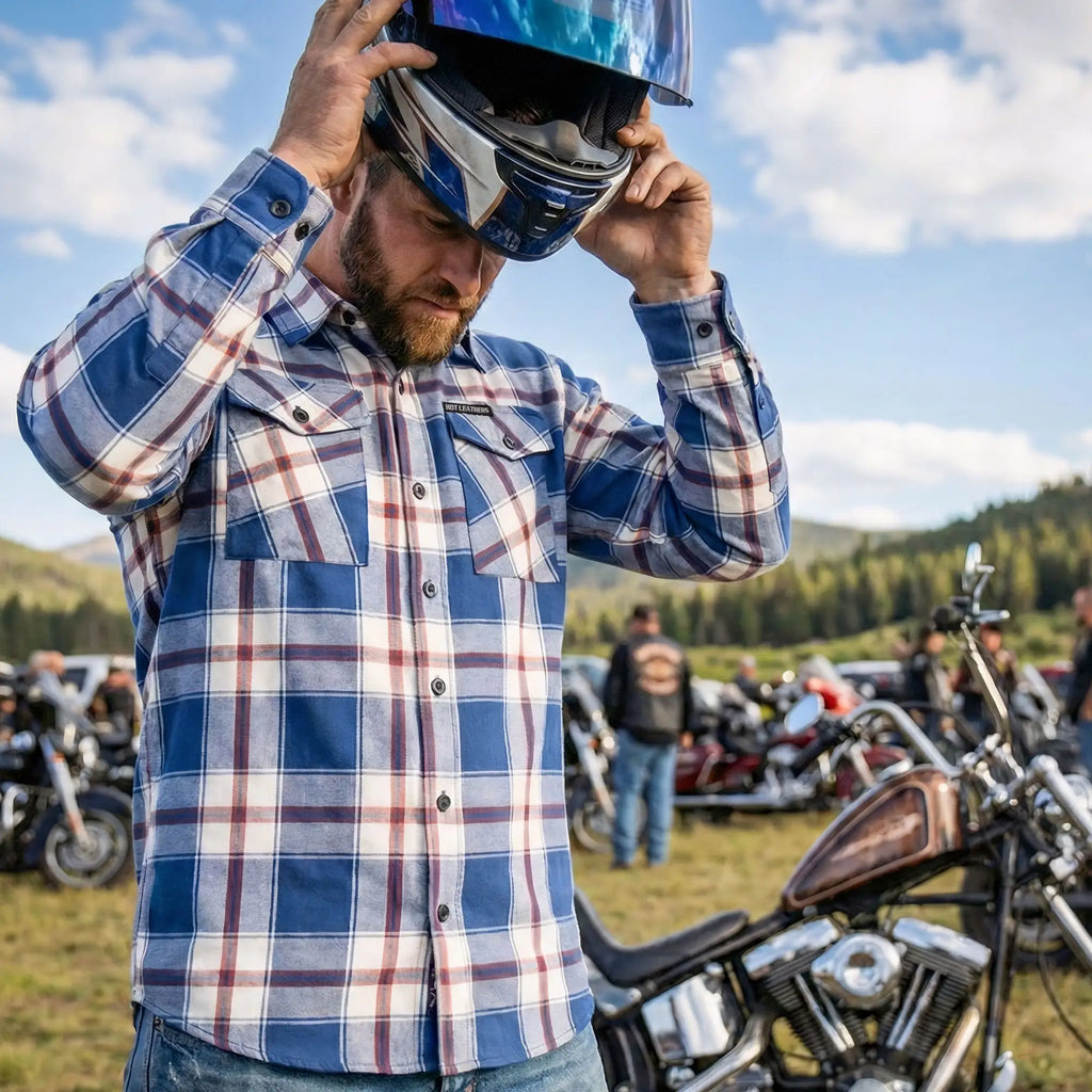 Hot Leathers FLM2025 Men's 'Blue, White and Red' Flannel Long Sleeve Shirt