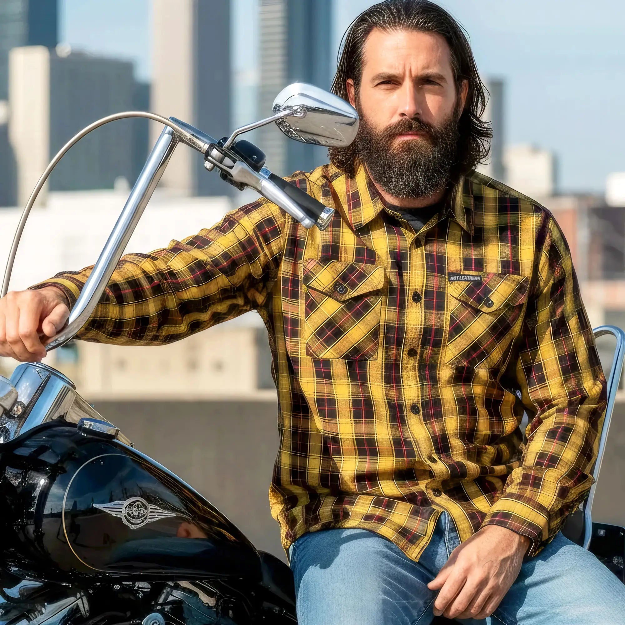 Hot Leather Yellow Red and Black Long Sleeve Flannel