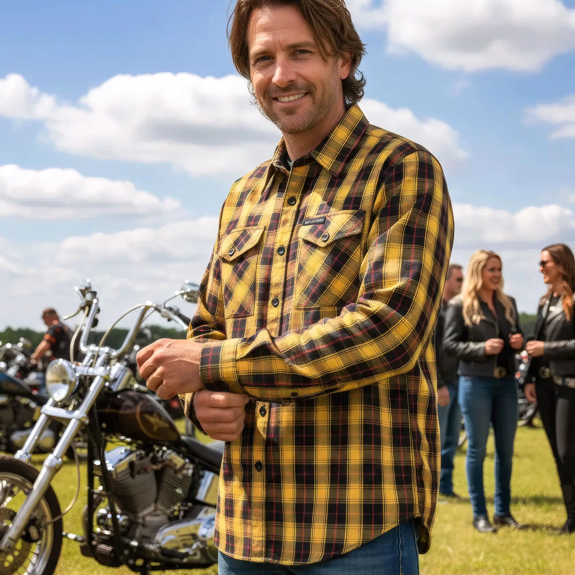 Hot Leather Yellow Red and Black Long Sleeve Flannel