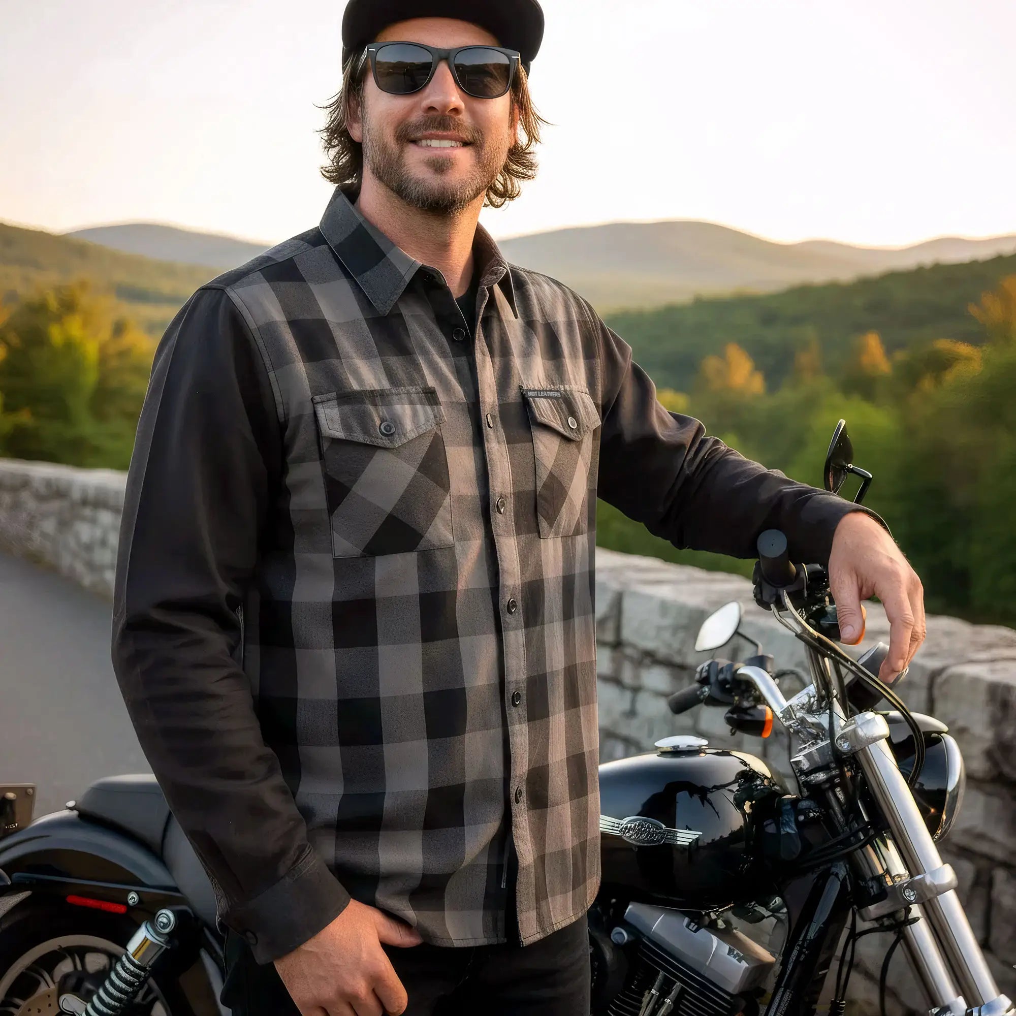 Hot Leathers Men's 'Dead End' Black/Gray Cotton Flannel Shirt - Button Front - Riding/Casual/ Work Wear - FLM2042