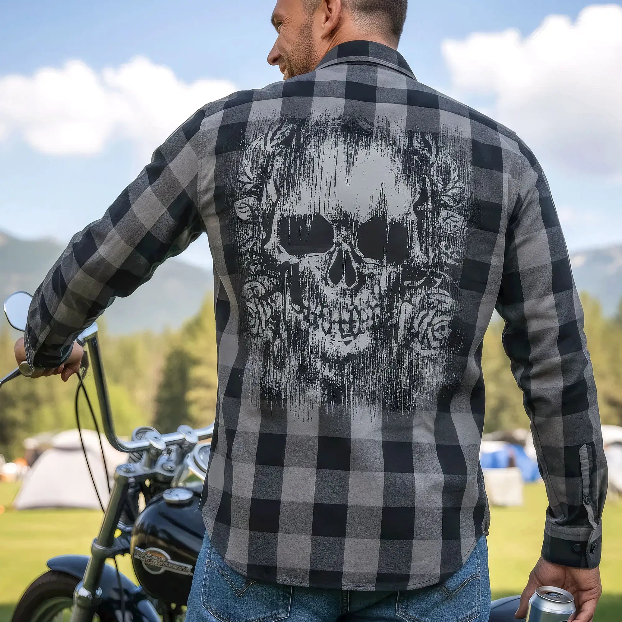 Hot Leathers Men's 'Grave Rub' Black/Gray Cotton Flannel Shirt - Button Front - Riding/Casual/ Work Wear - FLM2101