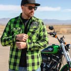 Hot Leathers Men's 'Brass Knuckles' Black/Green Cotton Flannel Shirt - Button Front - Riding/Casual/ Work Wear - FLM2106