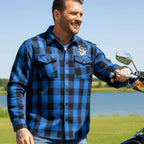 Hot Leathers Men's 'Snap Back' Black/Blue Cotton Flannel Shirt - Button Front - Riding/Casual/ Work Wear - FLM2107