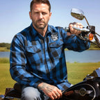 Hot Leathers Men's 'Snap Back' Black/Blue Cotton Flannel Shirt - Button Front - Riding/Casual/ Work Wear - FLM2107