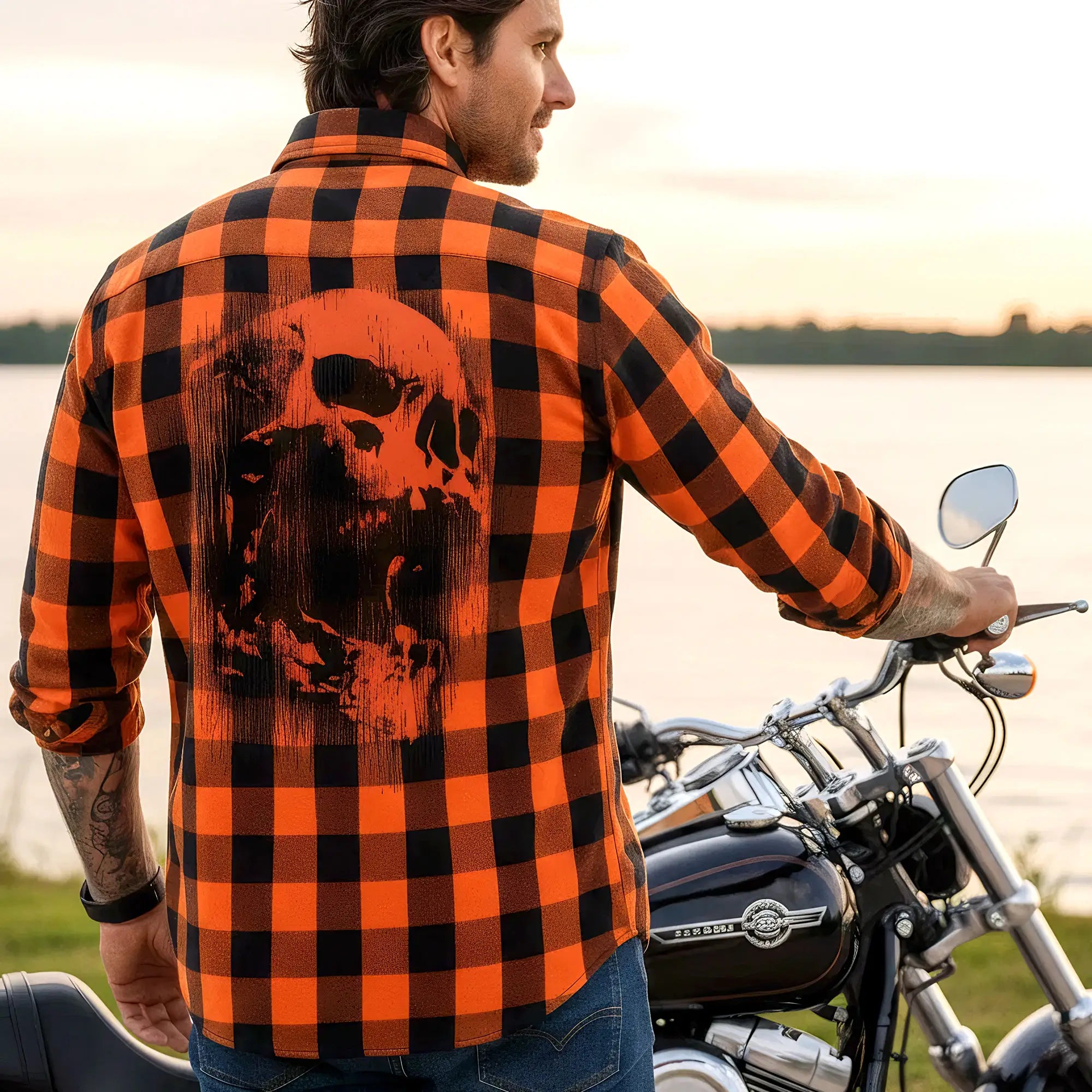 Hot Leathers FLM2108 Men's 'Ancient Skull' Flannel Long Sleeve Shirt