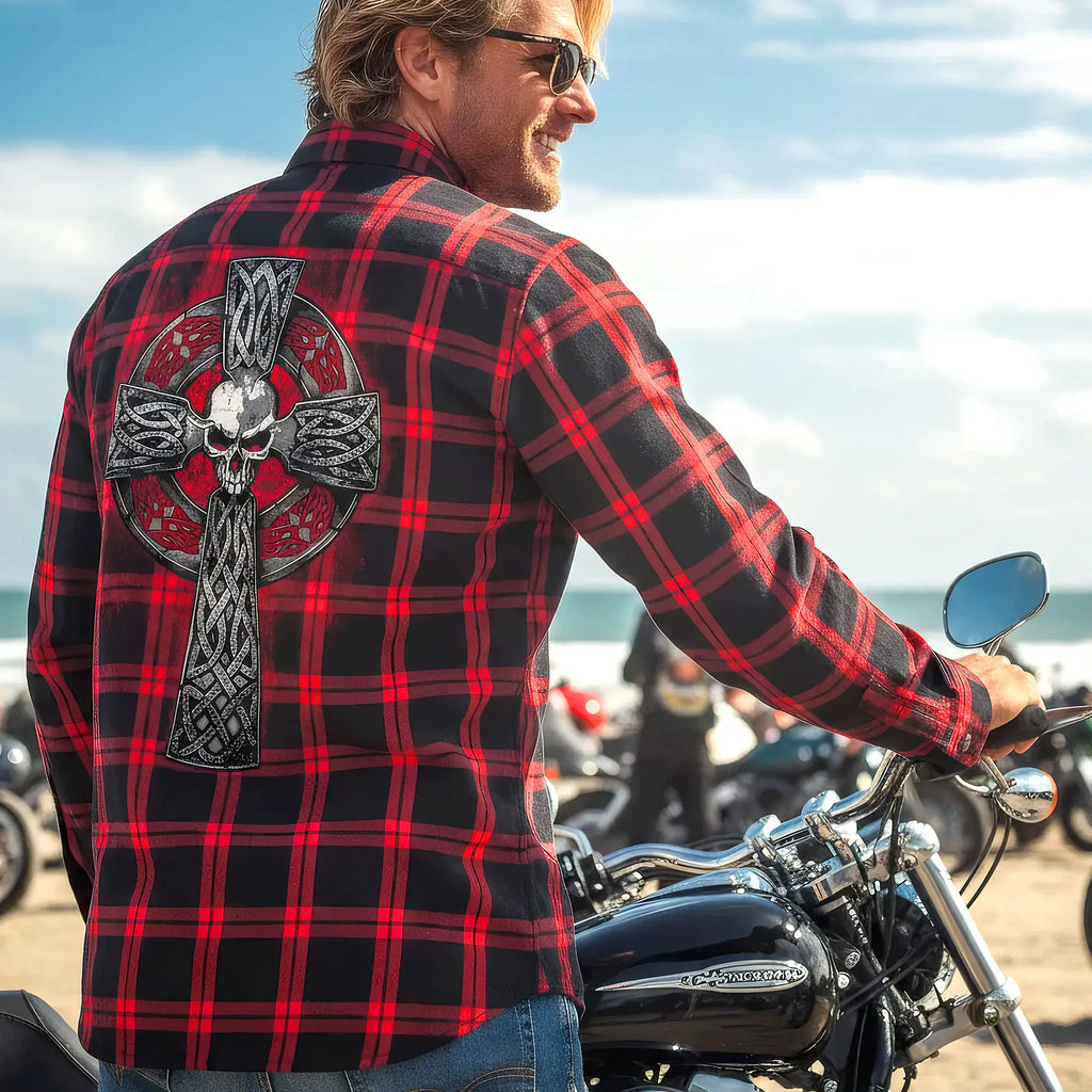 Hot Leathers FLM2112 Men's 'Celtic Cross' Flannel Long Sleeve Shirt