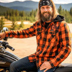 Hot Leathers Ancient Skull Printed Orange and Black Flannel Shirt with Hood