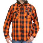 Hot Leathers Ancient Skull Printed Orange and Black Flannel Shirt with Hood