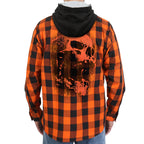 Hot Leathers Ancient Skull Printed Orange and Black Flannel Shirt with Hood