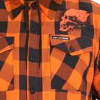 Hot Leathers Ancient Skull Printed Orange and Black Flannel Shirt with Hood