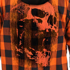 Hot Leathers Ancient Skull Printed Orange and Black Flannel Shirt with Hood