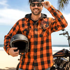 Hot Leathers Ancient Skull Printed Orange and Black Flannel Shirt with Hood