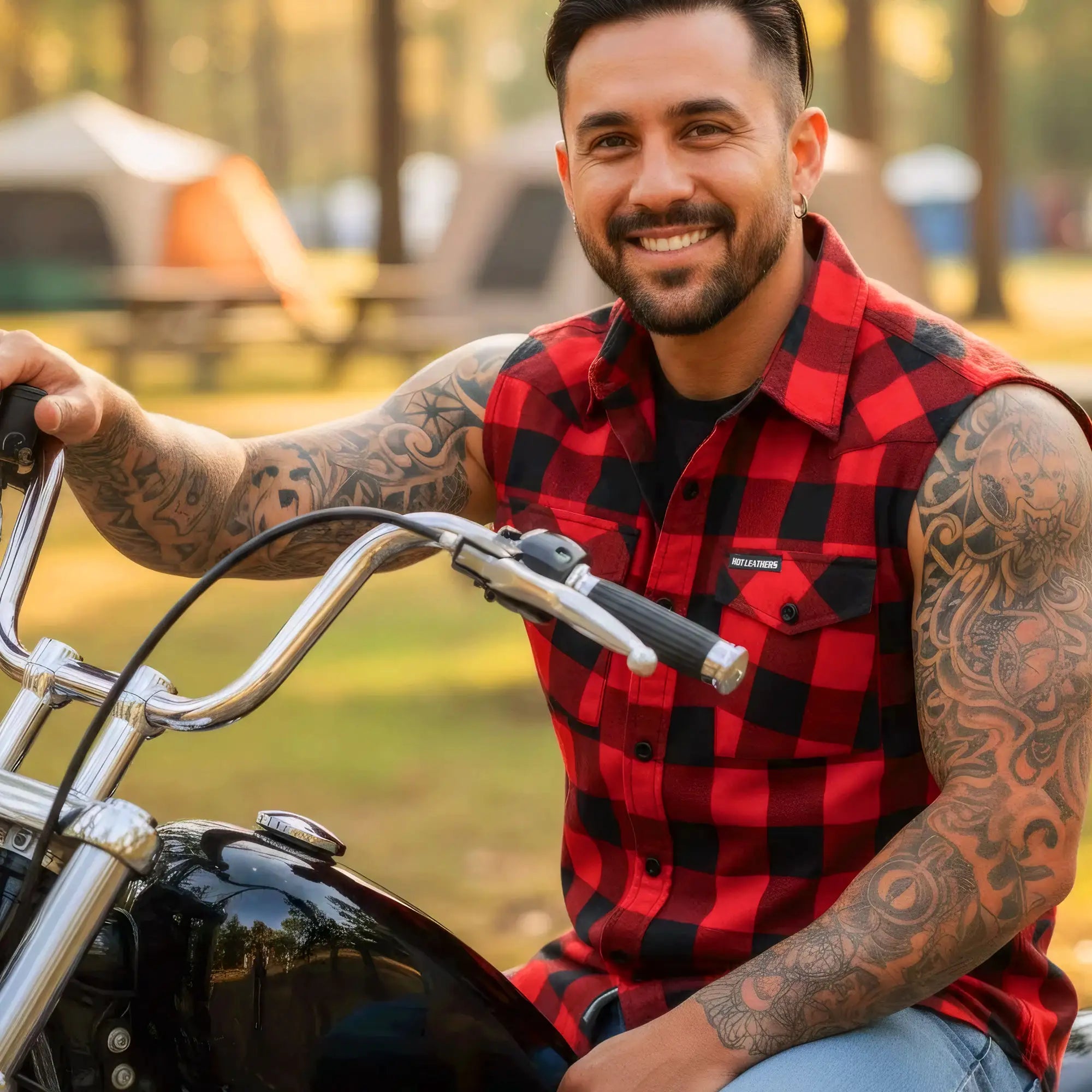 Hot Leathers FLM5001 Men’s Black and Red Sleeveless Cotton Flannel Shirt