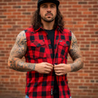 Hot Leathers FLM5001 Men’s Black and Red Sleeveless Cotton Flannel Shirt