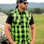 Hot Leathers FLM5002 Men’s Black and Green Sleeveless Cotton Flannel Shirt