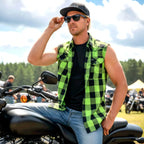 Hot Leathers FLM5002 Men’s Black and Green Sleeveless Cotton Flannel Shirt