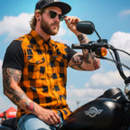 Hot Leathers FLM5003 Men’s Black and Orange Sleeveless Cotton Flannel Shirt