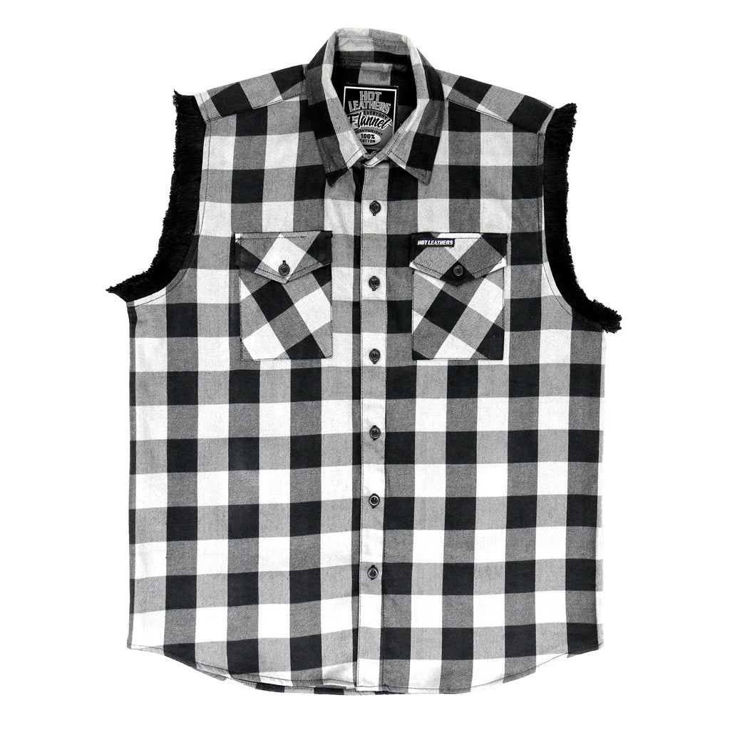 Hot Leathers Black and White Sleeveless Flannel Fringe Shirt FLM5202