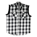 Hot Leathers Black and White Sleeveless Flannel Fringe Shirt FLM5202