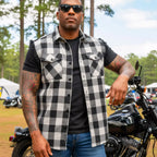 Hot Leathers Men's 'Black Canyon' Black/White Plaid Flannel Shirt - Button Front - Riding/Casual/ Work Wear - FLM5202