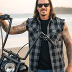 Hot Leathers No Sleeve Fringe Grey and Black Flannel FLM5203