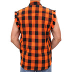Hot Leathers No Sleeve Fringe Orange and Black Flannel FLM5210