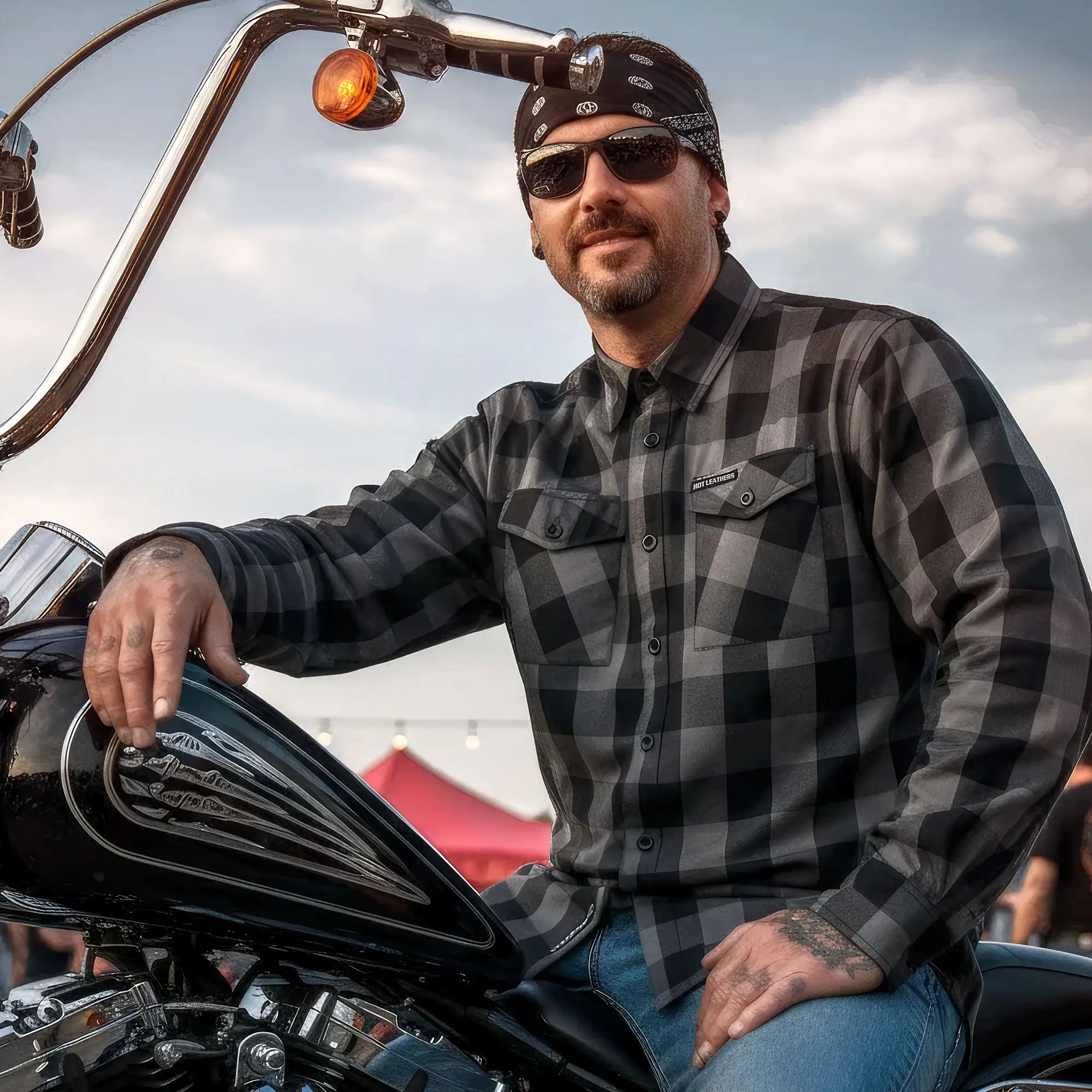 Hot Leathers FLM2001 Mens Black and Gray Long Sleeve Flannel Shirt