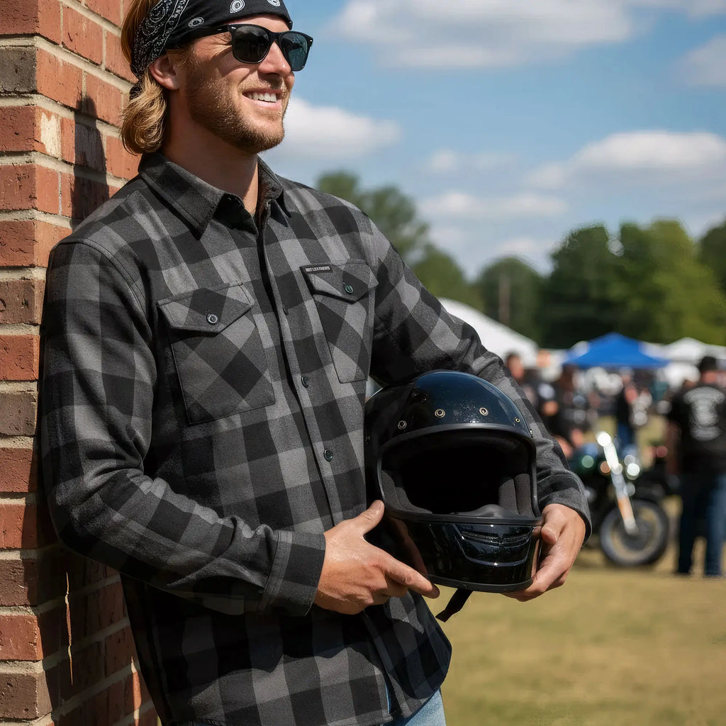 Hot Leathers Men's 'Wreckline' Black/Gray Cotton Flannel Shirt - Button Front - Riding/Casual/ Work Wear - FLM2001