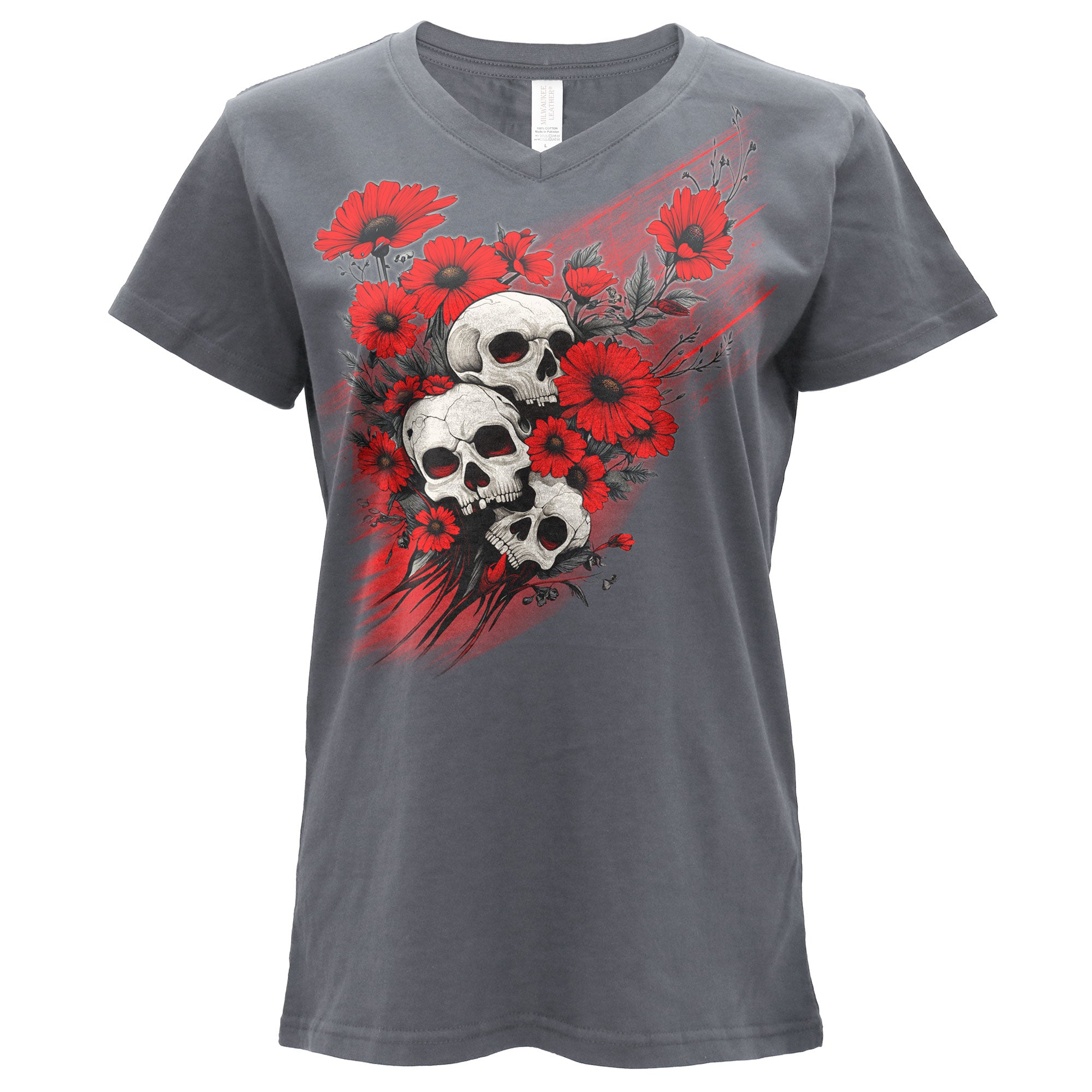 Hot Leathers Ladies T-Shirt SS V Wild Flowers Grey S GLC1595