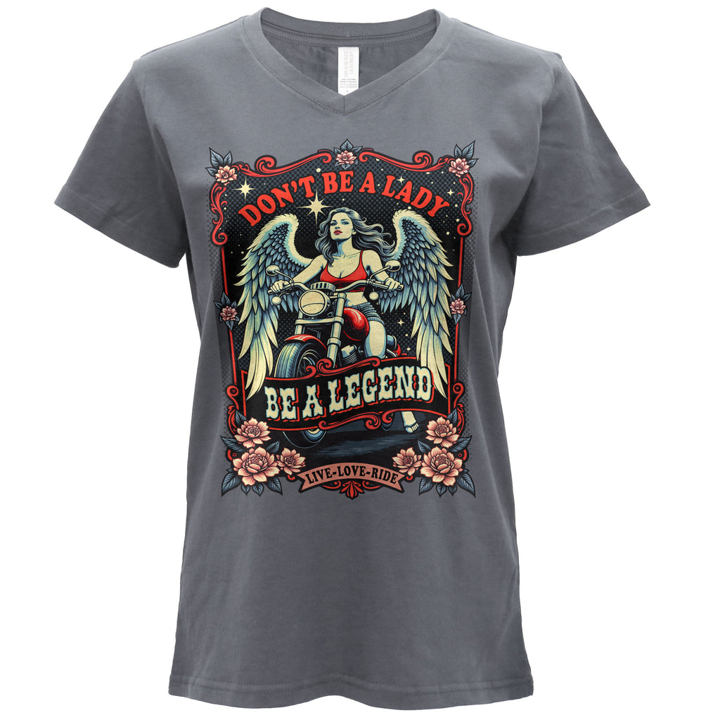 Hot Leathers Retro Poster Ladies Charcoal T-Shirt GLC1596
