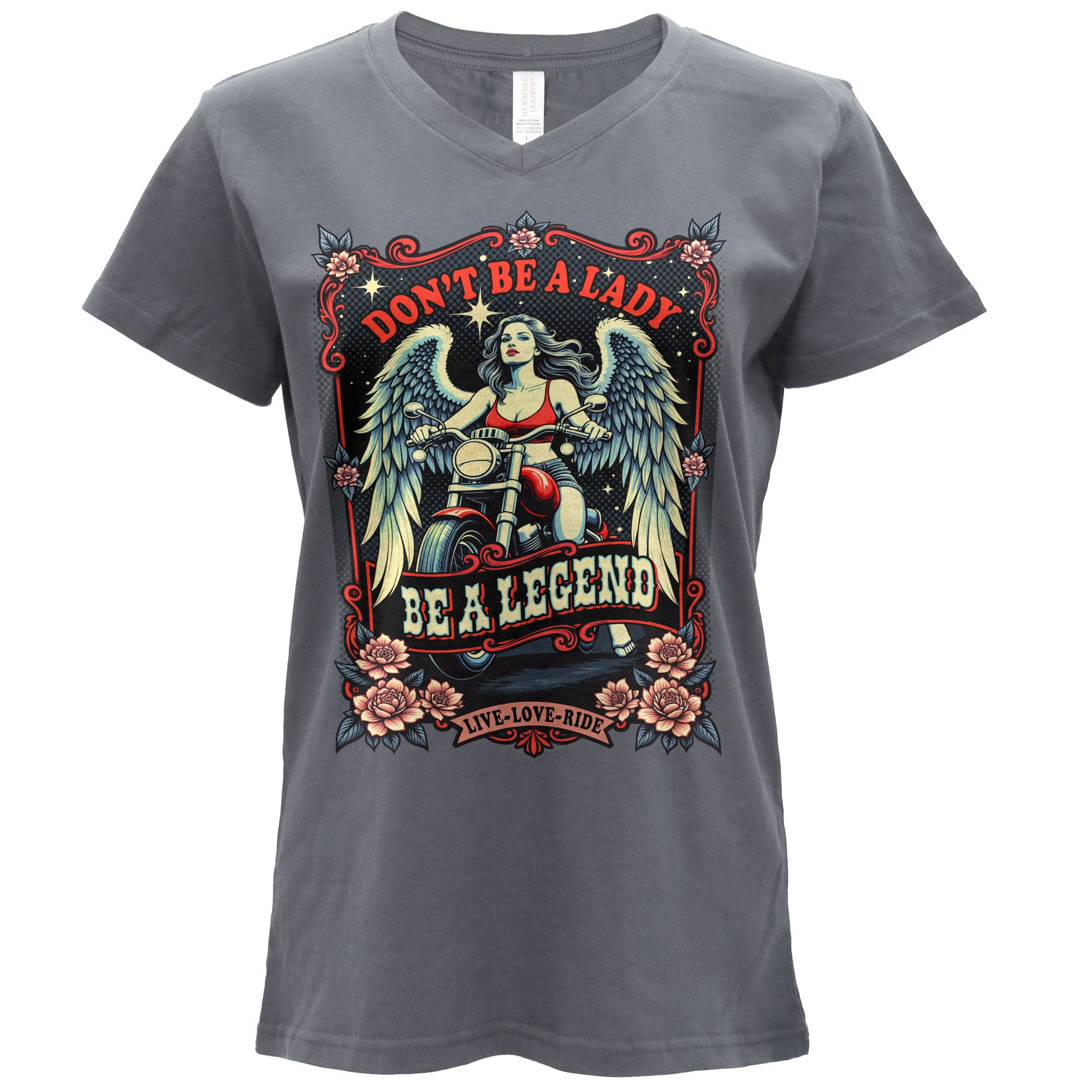 Hot Leathers Retro Poster Ladies Charcoal T-Shirt GLC1596