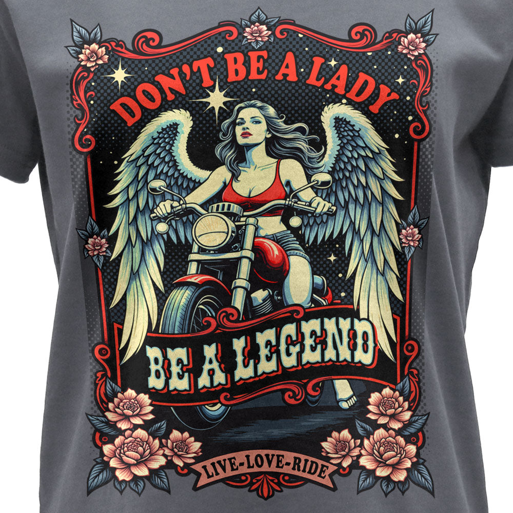 Hot Leathers Retro Poster Ladies Charcoal T-Shirt GLC1596
