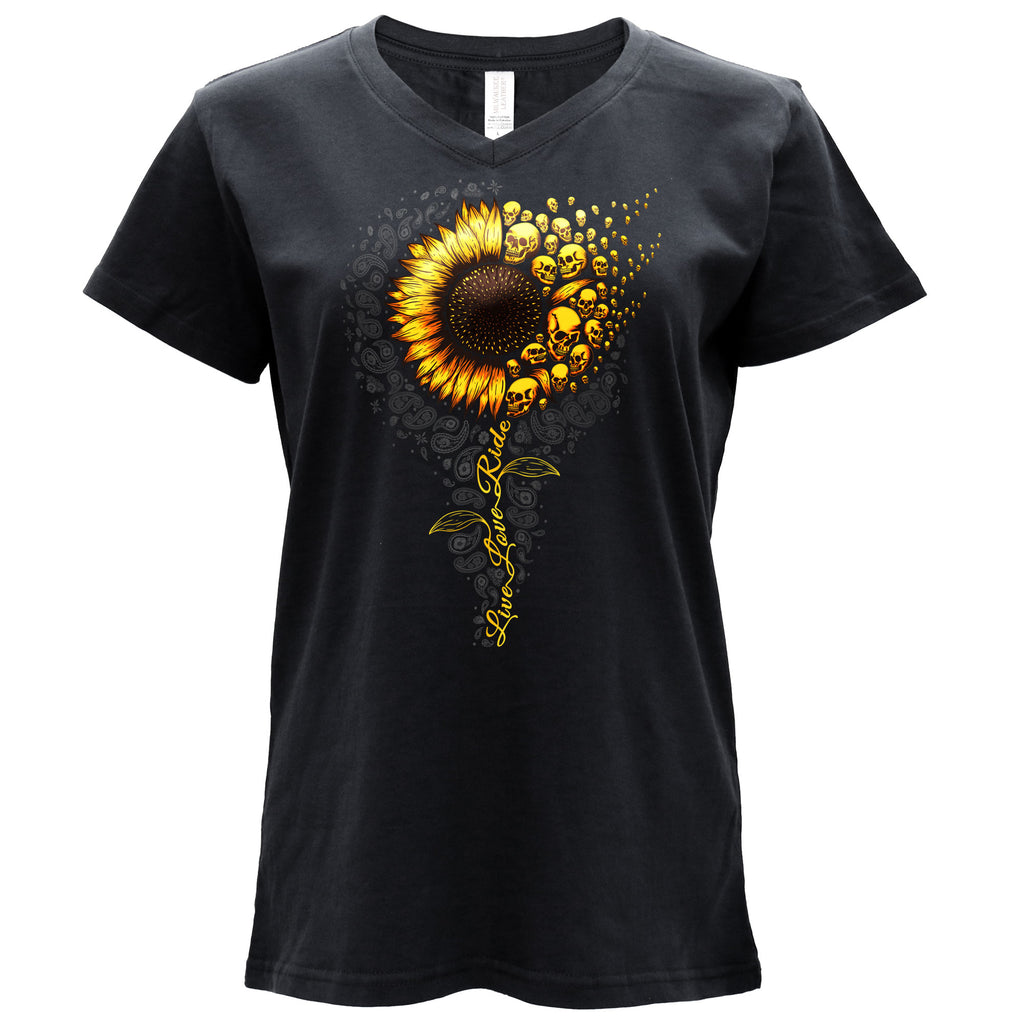 Hot Leathers Sunflower Skull Ladies Black T-Shirt GLC1597