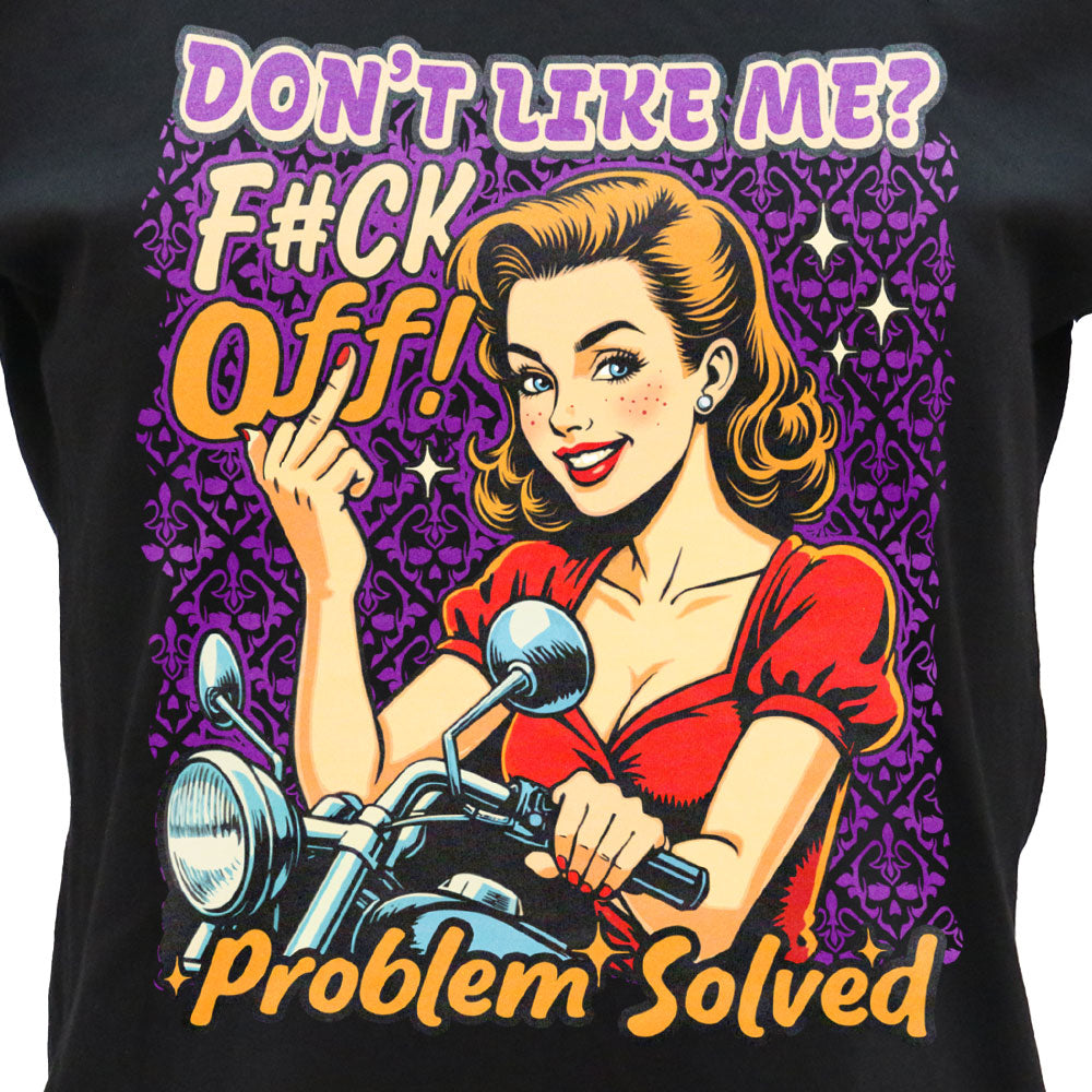 Hot Leathers Problem Solved V-Neck Flutter sleeve Ladies Black T-Shirt GLC1600