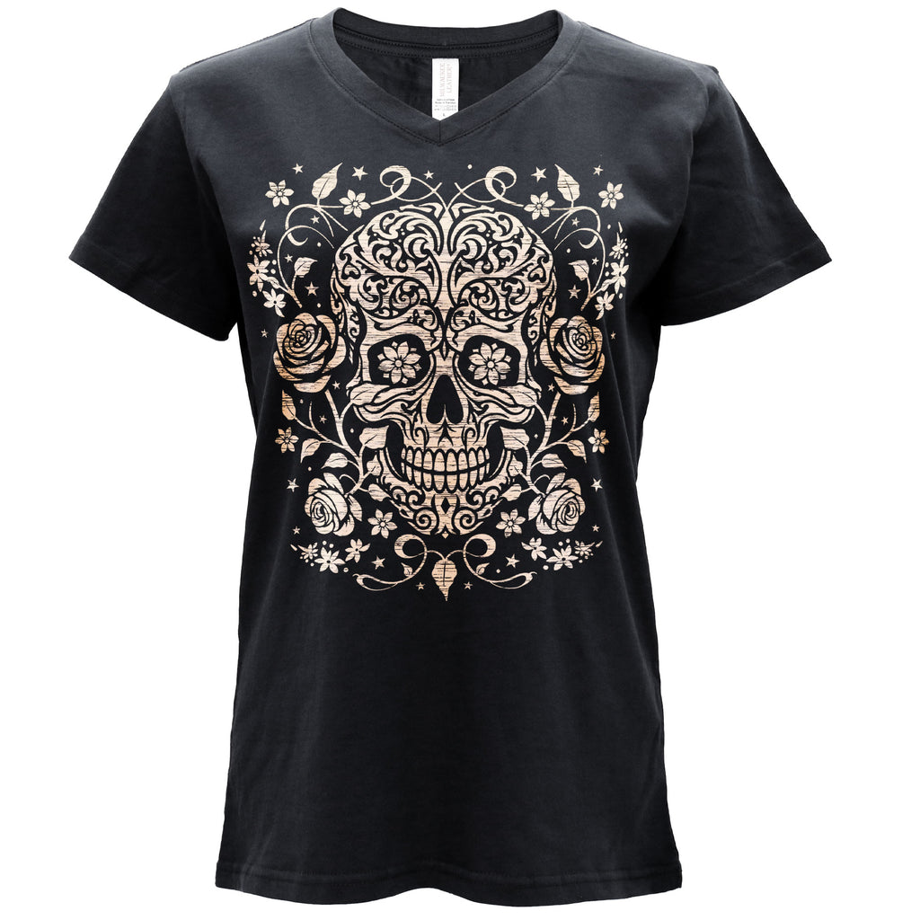 Hot Leathers Sugar Skull Magic Ladies Black T-Shirt GLC1602