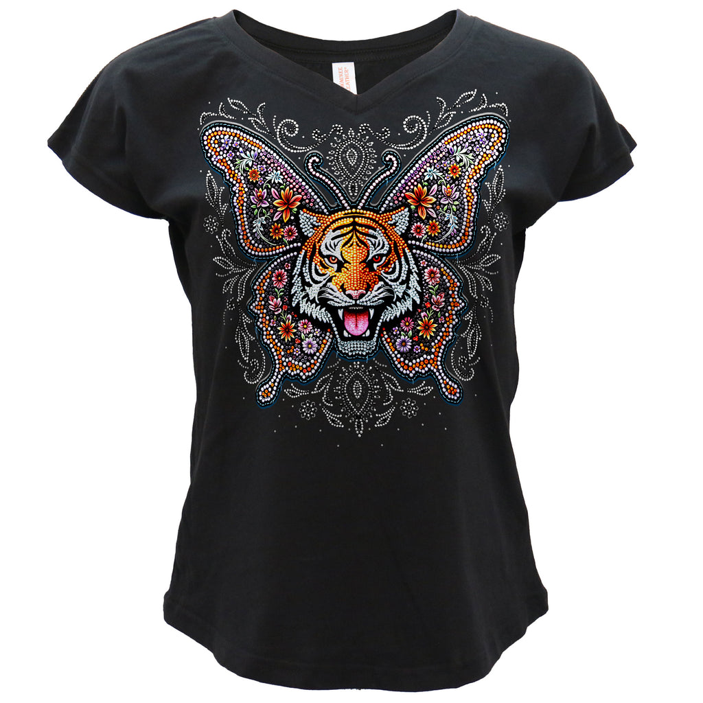Hot Leathers Tiger Butterfly Ladies Black T-Shirt GLC1604