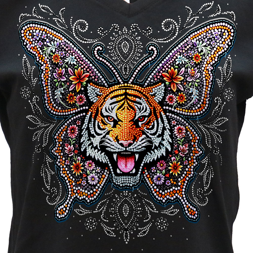 Hot Leathers Tiger Butterfly Ladies Black T-Shirt GLC1604