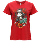 Hot Leathers V-Neck Day of the Dead Girl Ladies Red T-Shirt GLC1605