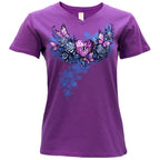 Hot Leathers Heart Lock Ladies Purple V-Neck T-Shirt GLC1609